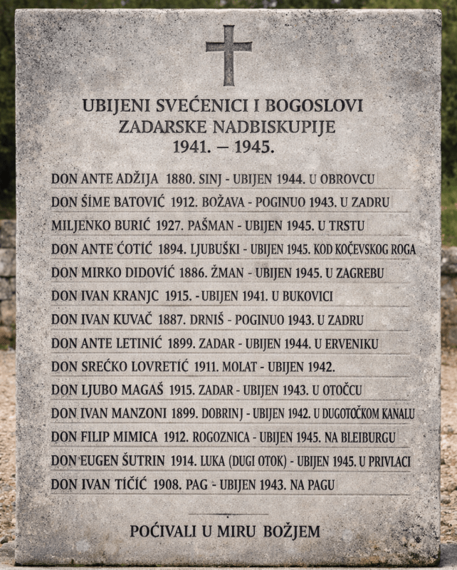 POPIS 14 UBIJENIH SVEĆENIKA I BOGOSLOVA U ZADARSKOJ NADBISKUPIJI 1941.-1945.
